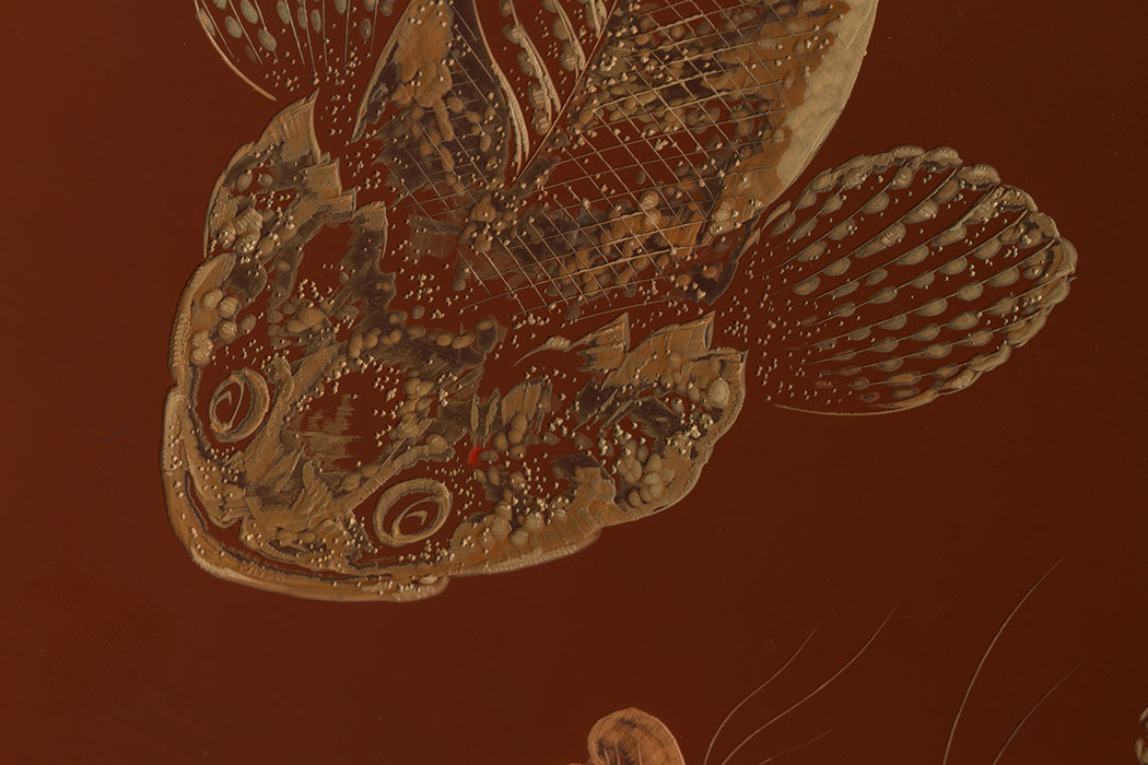 小野為郎作三彩彫漆文庫carved lacquer boxono tamerou @ heianart.com